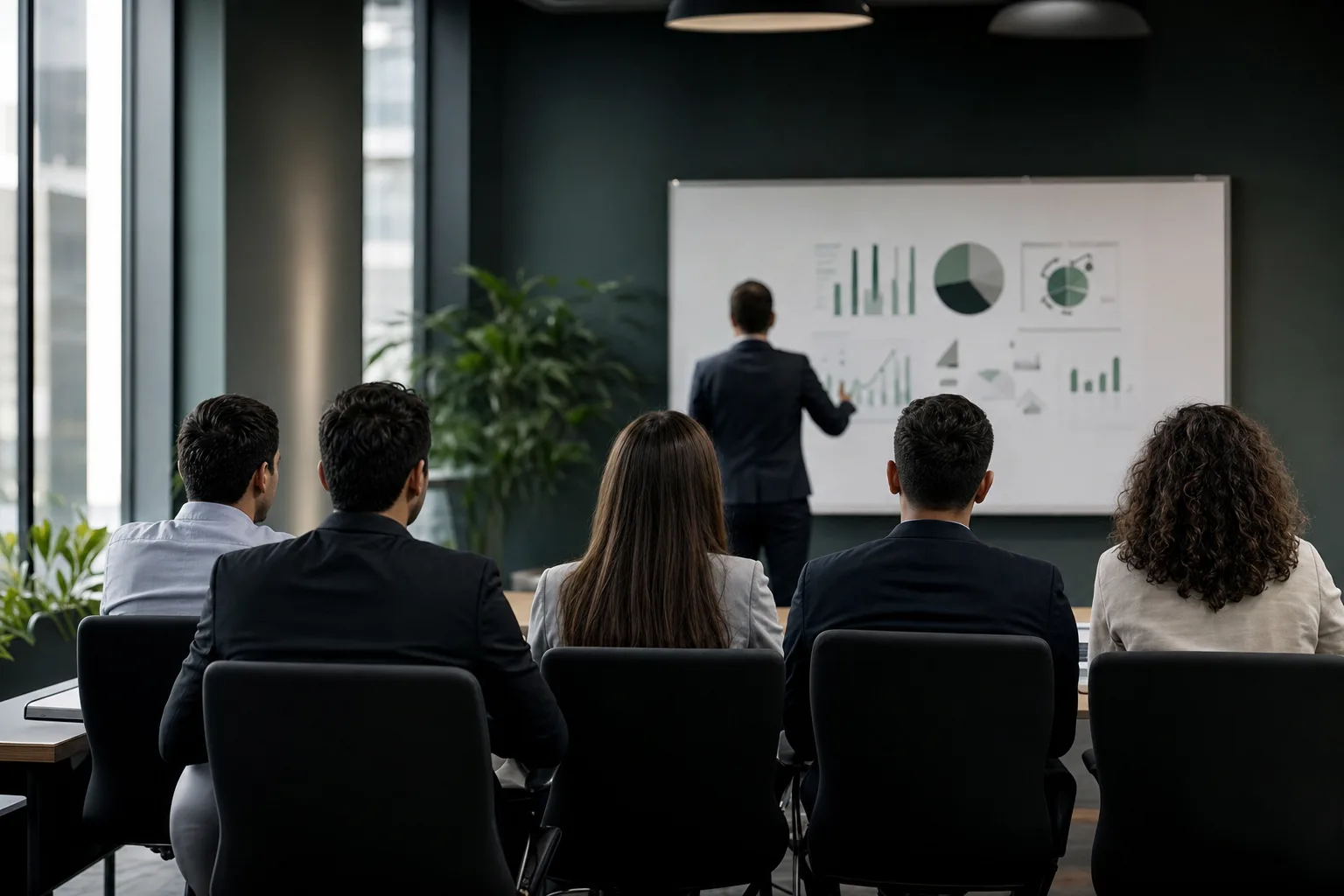 Professional presenting to a seated team