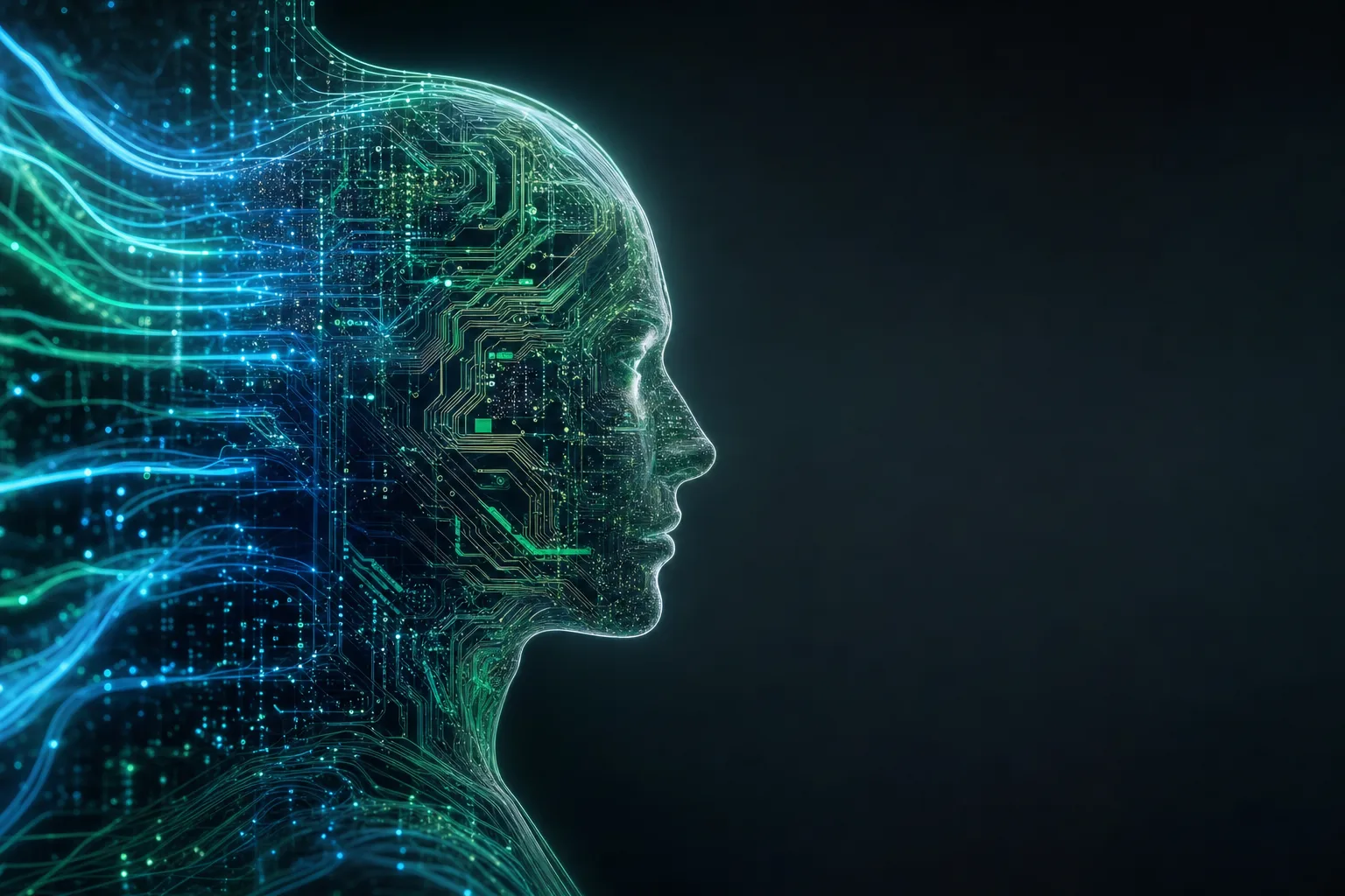 Abstract glowing circuit profile representing AI modernization