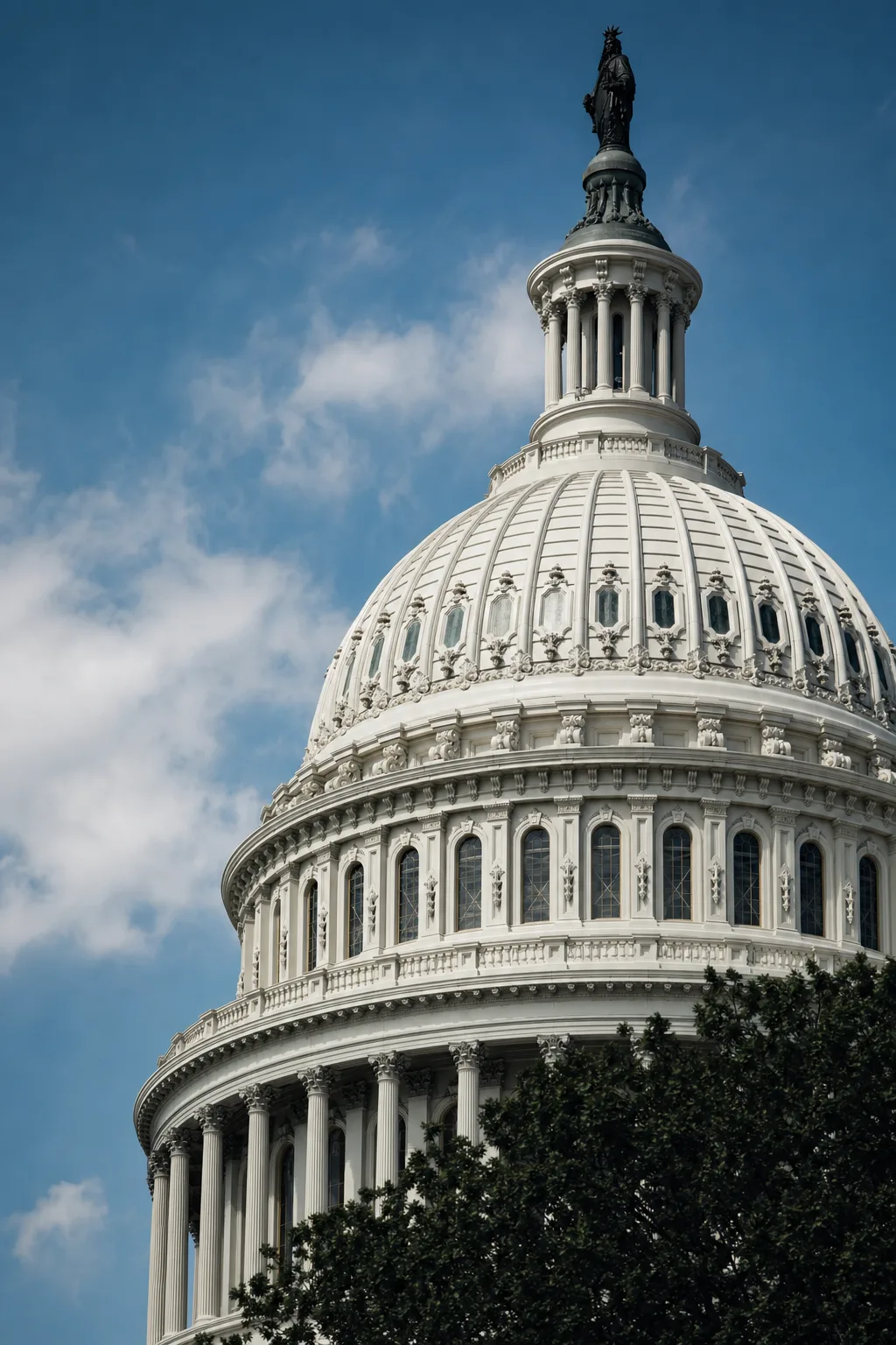 The United States Capitol dome against a blue sky
