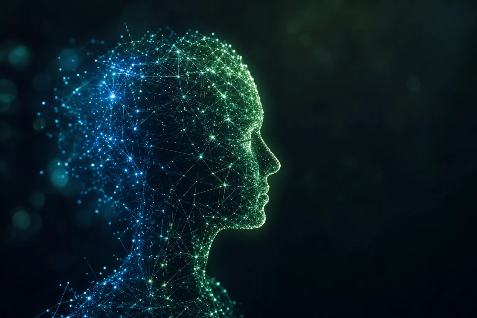 Abstract neural network profile in blue and green light